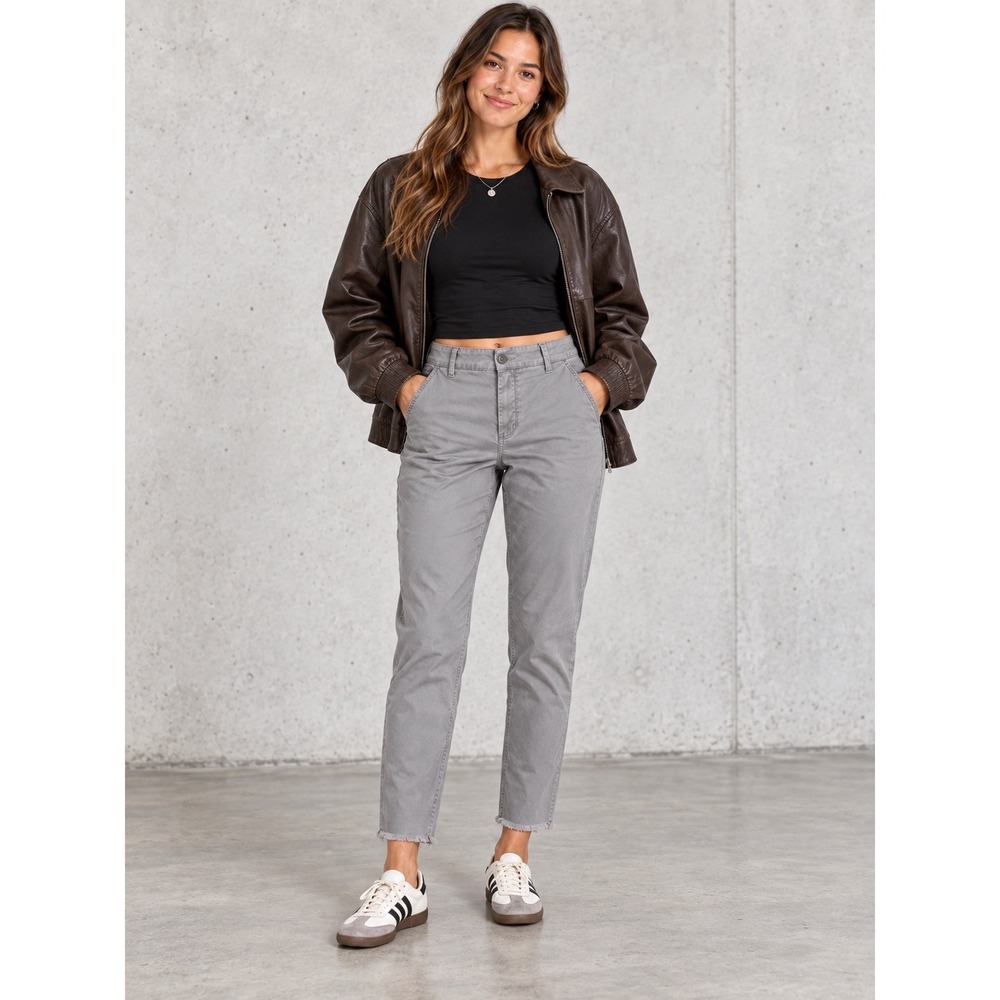 Loft Outlet Curvy Girlfriend Chino Pants Gray Raw Hem Size 14
